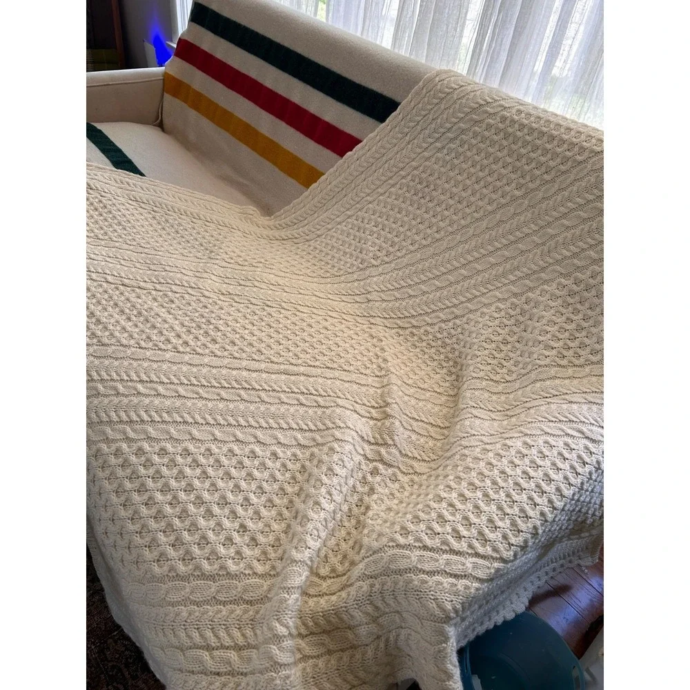 Aran Crafts 100% Wool Honeycomb Cream Throw Blanket Ireland 70